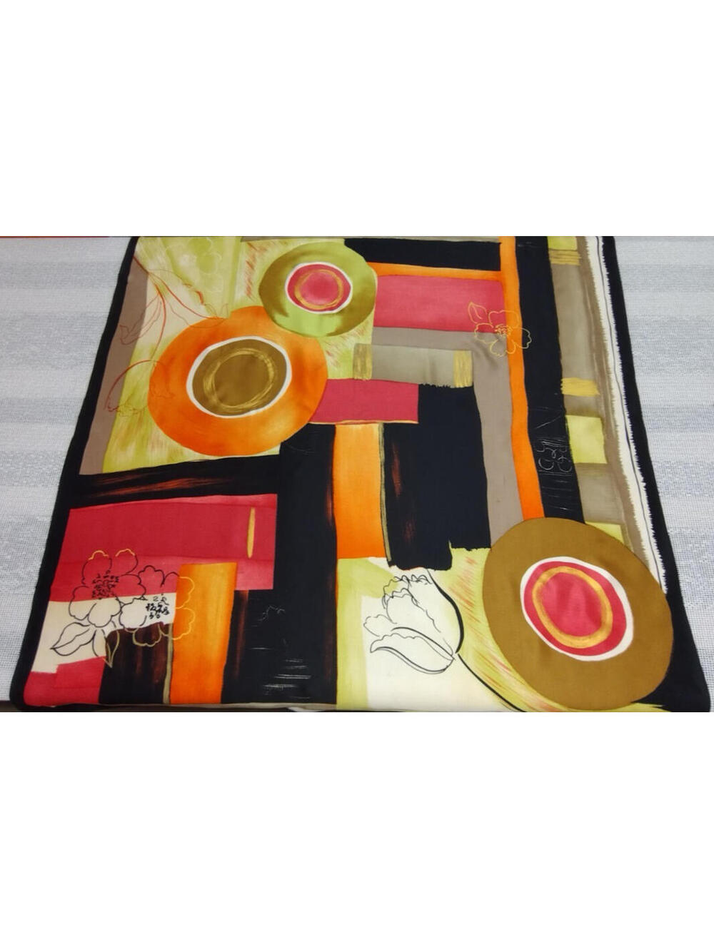 Vintage Echo SILK SCARF Black Gold Paint Tulip ABSTRACT ART DECO Beautiful Size